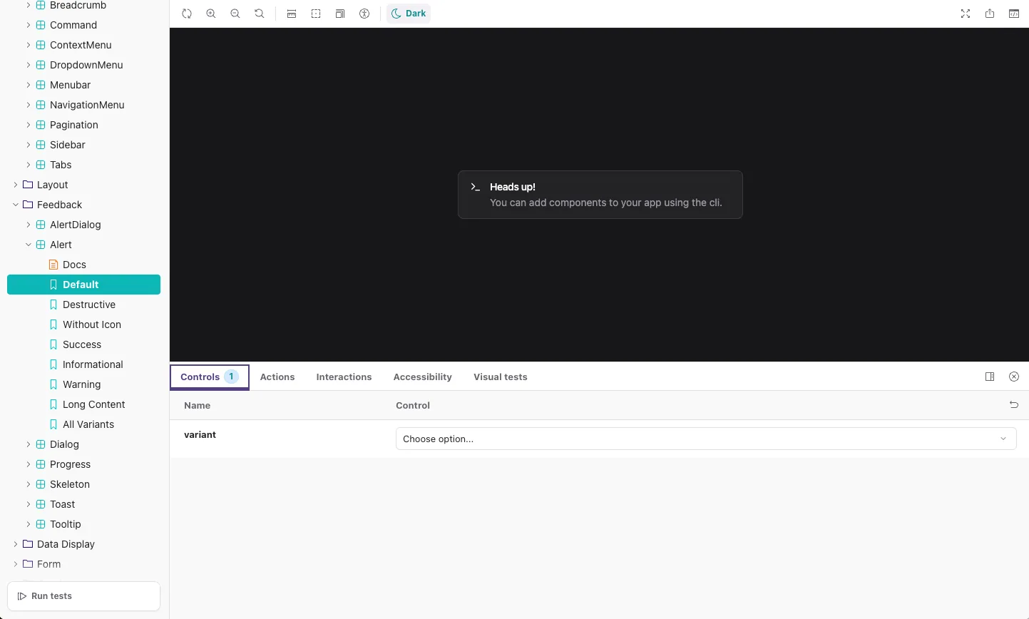 Alert component in dark mode showing semantic color variants