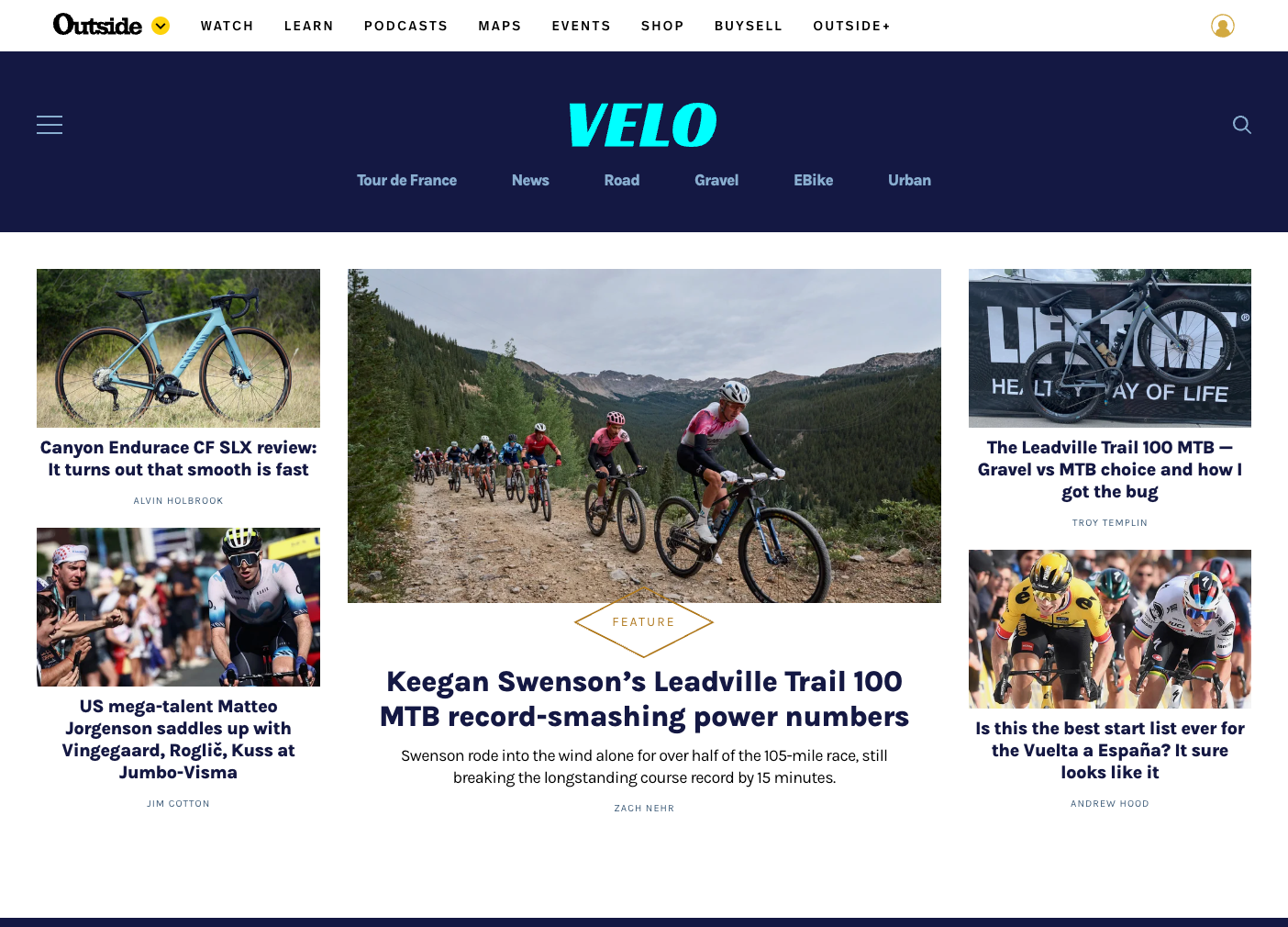 VELO website home page design