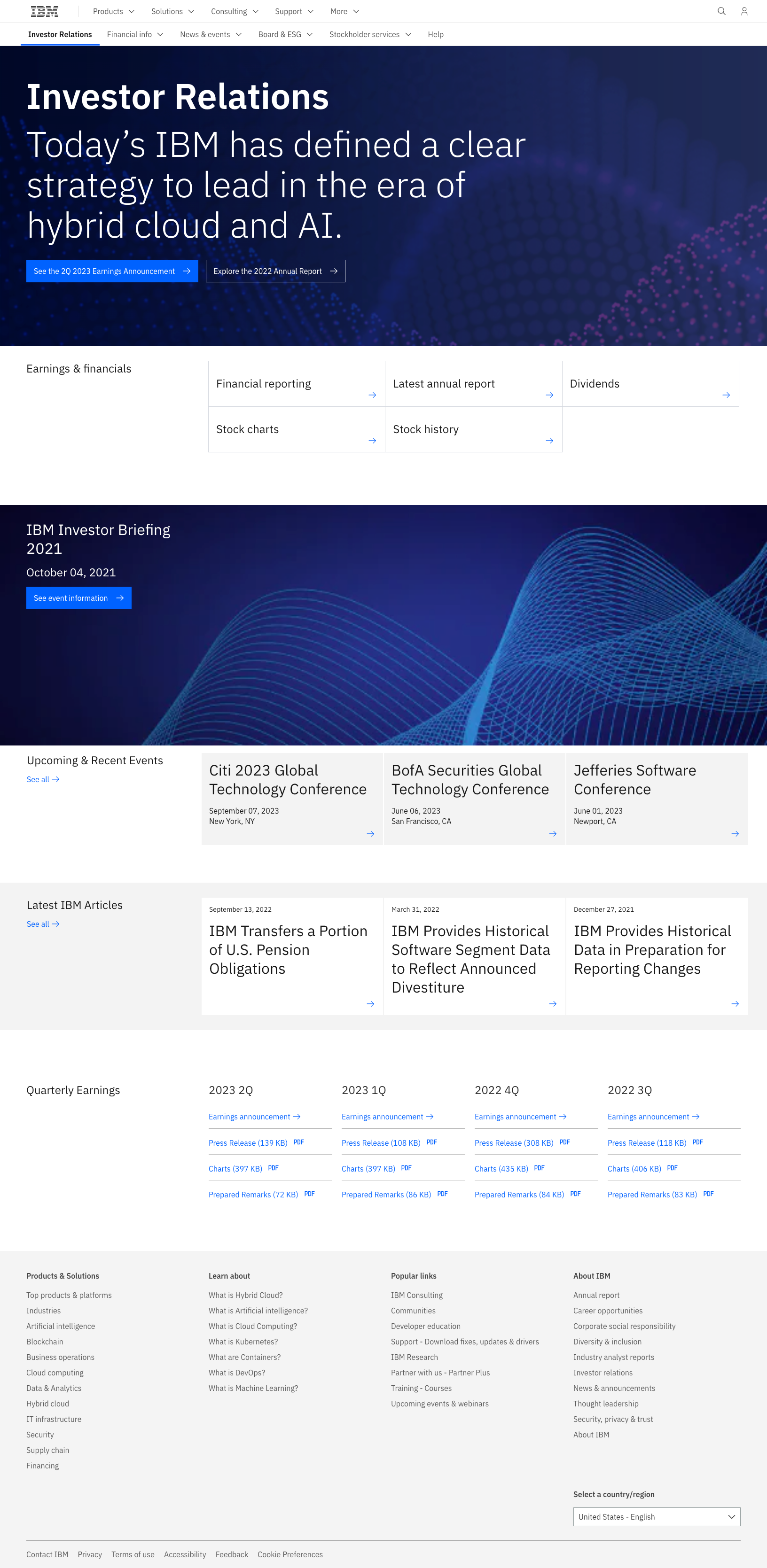 IBM Investor Relations home page