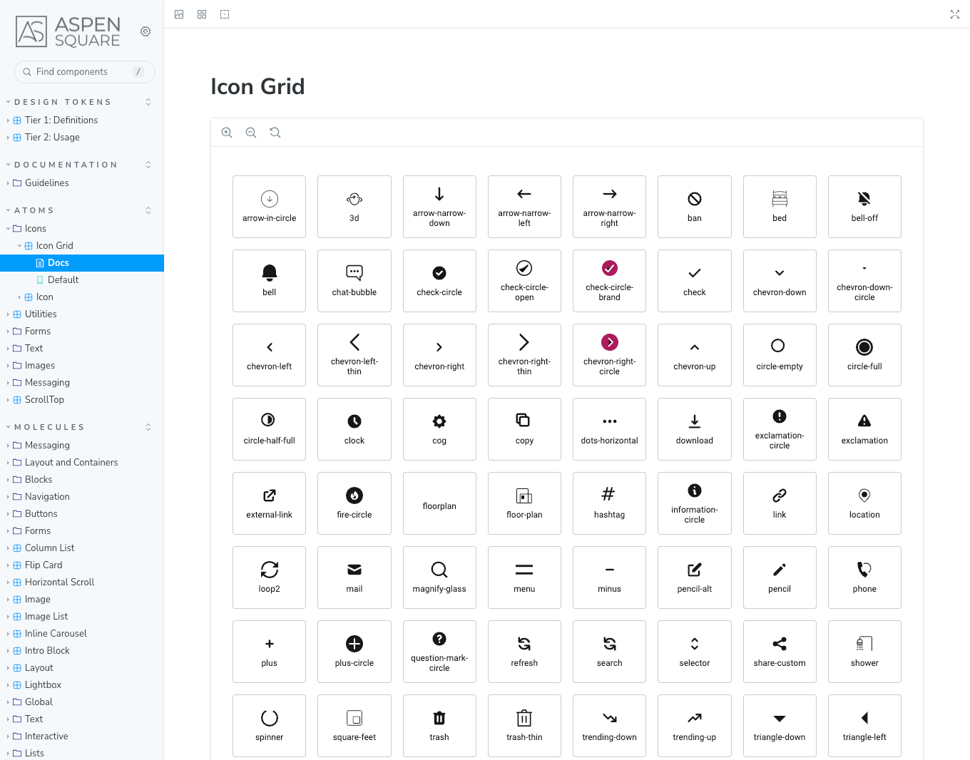 Icon grid displaying the various design system icons