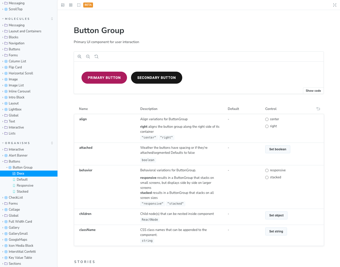 Button group components and usage documentation