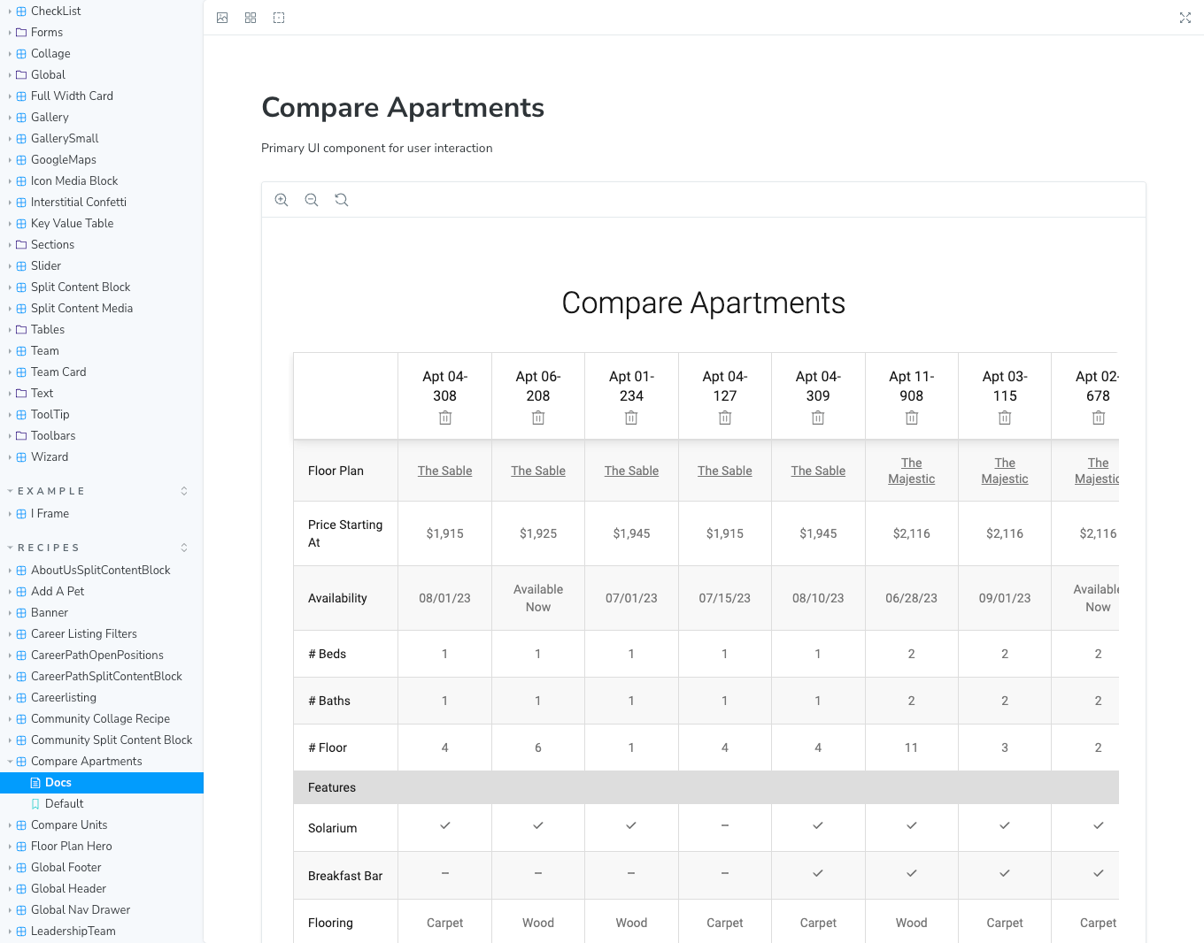 Compare Apartments recipe component