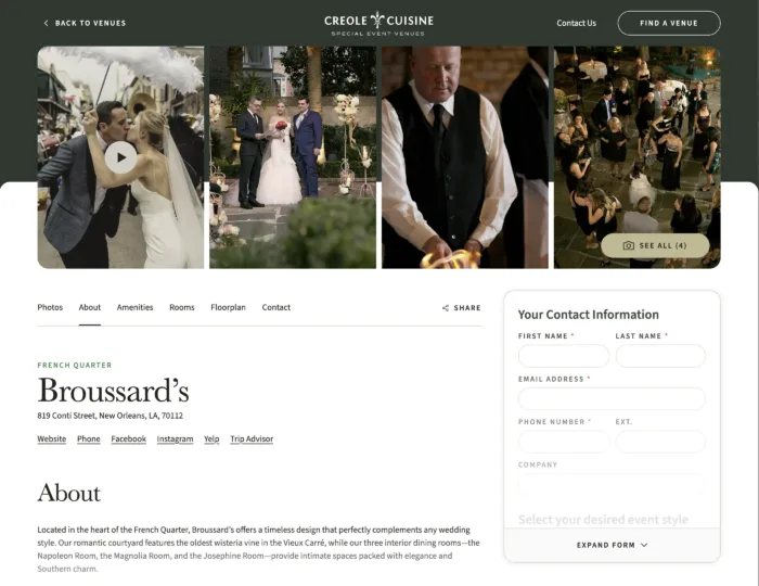 Desktop view of the Broussard's detail page