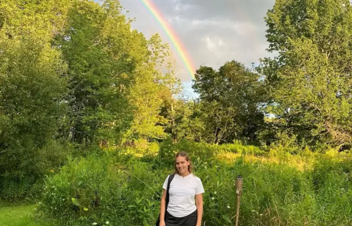 Elsa under a double rainbow in western MA