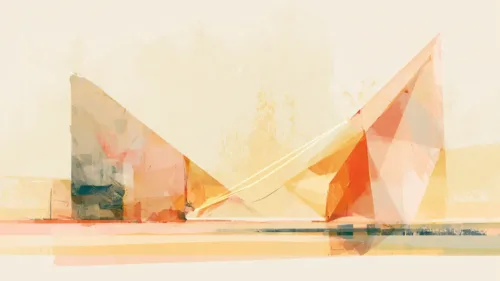 Two abstract geometric forms symbolizing design and development.