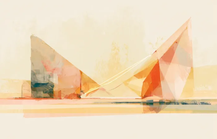 Two abstract geometric forms symbolizing design and development.
